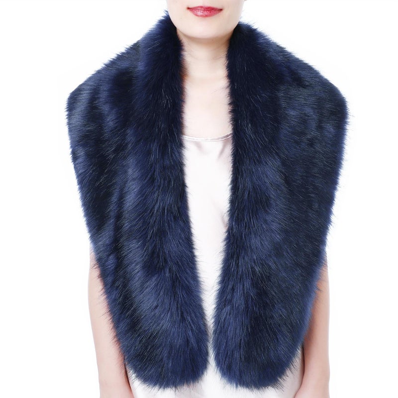 Dikoaina Extra Large Women's Faux Fur Collar for Winter Coat (Navy Blue, 100cm) - Image 1